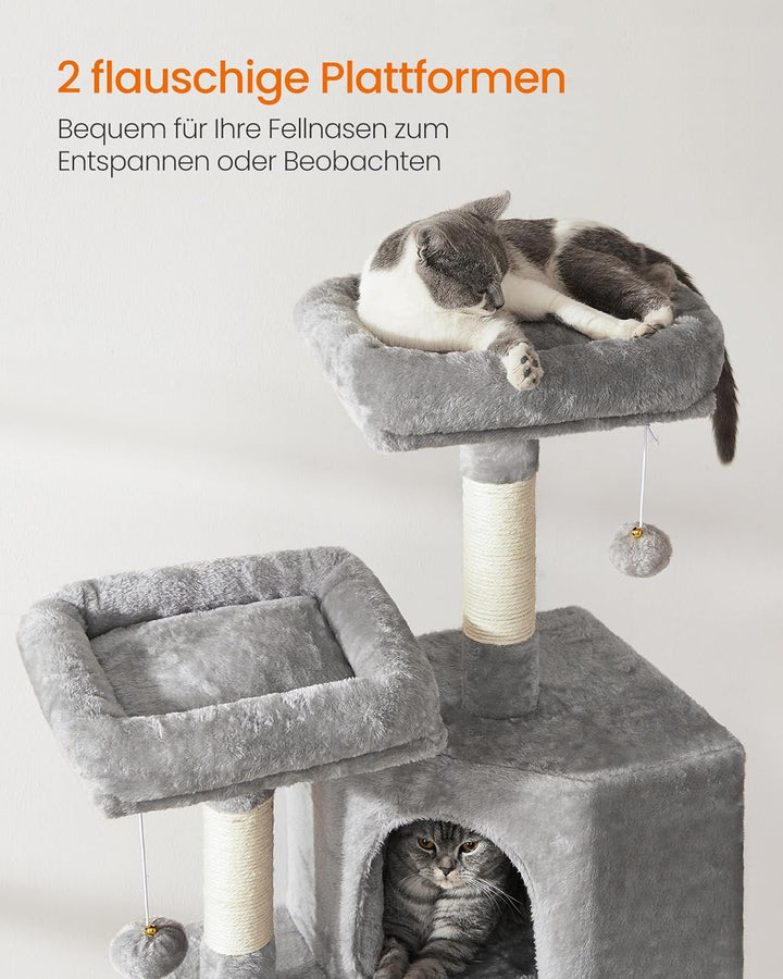 Feandrea Kratzbaum klein, Katzenbaum mit Kratzbrett, Plattformen, für Katze, weicher Plüsch, 115 cm,
