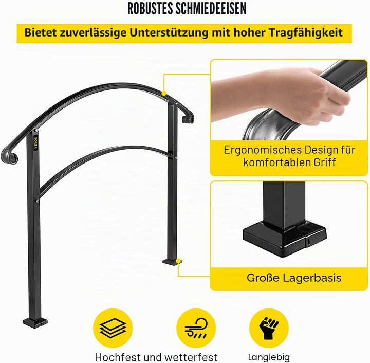 Happybuy 4-stufiger verstellbarer Handlauf passt 1 oder 4 Stufen Mattschwarze Treppenschiene schmied