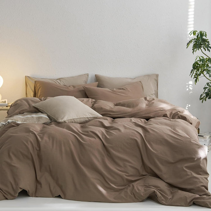 Sedefen Bettwäsche 200x220cm Baumwolle Renforce Braun Uni Unifarben Baumwollbettwäsche Set,Doppelbet