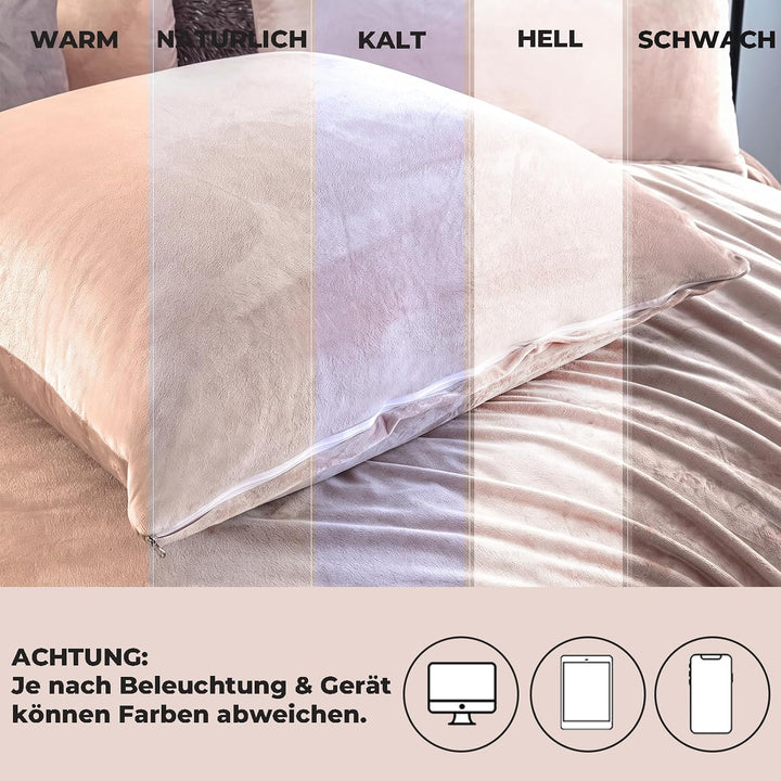 Soifox Winter Flanell Bettwäsche 200x220 - Beige Flauschige und Warme Cashmere Touch Bettbezug + Kis