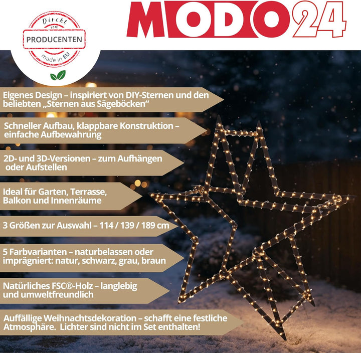 DIY Stern MODOSTAR 2D Weihnachtsstern Set aus FSC Holz, Sternabmessungen: 114 cm, zum Aufstellen im