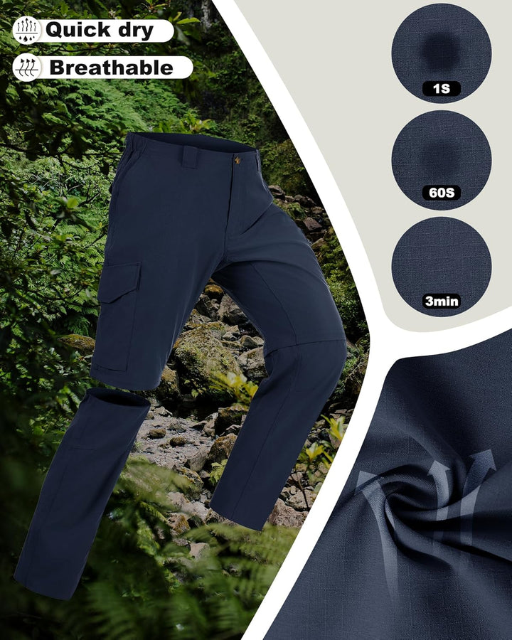 33,000ft Wanderhose Herren Zip Off Trekkinghose, Atmungsaktiv Abnehmbar Stretch Outdoorhose mit 6 Ta