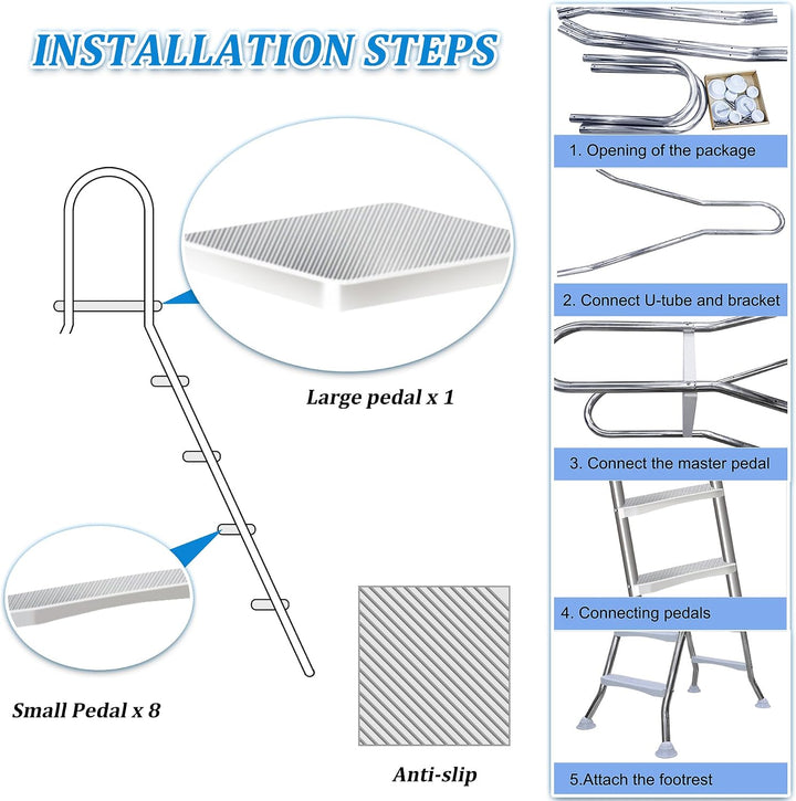 4-stufige Leiter für Aufstellpools, Pooltreppe aus Edelstahl 304 mit doppelten Handläufen, rutschfes