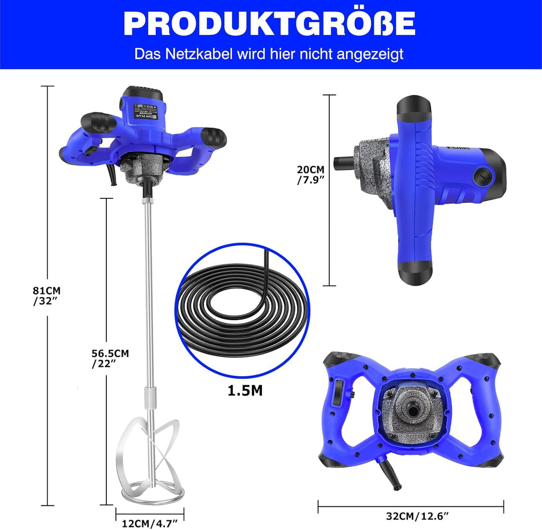 2600W Rührwerk, Betonmischer Handrührwerk Mörtelrührer, Farb-Mörtelrührer, 6-Gang-Getriebe 0-1700U/m