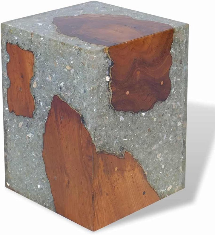 vidaXL Teak Massivholz Hocker Sitzhocker Fusshocker Beistelltisch Harz 30x30x40cm