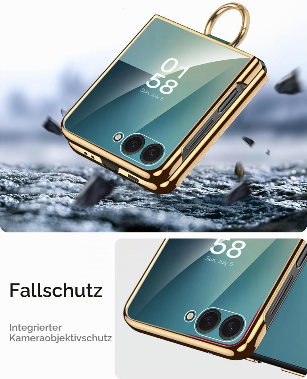 Miimall Lederhülle Kompatibel mit Samsung Galaxy Z Flip 7 Hülle mit Ring Ständer &amp; Kameraschutz [Lux