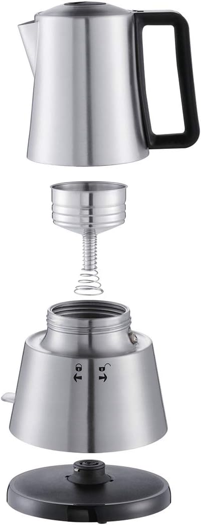Cloer 5918 Moka Maker, "Espressokocher", 3-4 Tassen, Edelstahleinsatz, Sicherheitsabschaltung, Siche