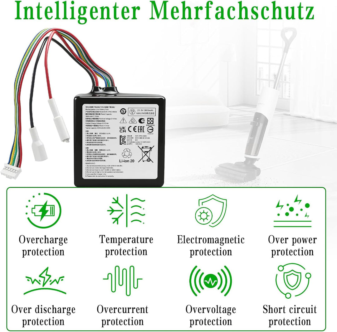 Akku 3600mAh Ersatzakku BRR-1P6S-4000S für Roborock Dyad Pro Combo A10 Plus Staubsauger, Kompatibel