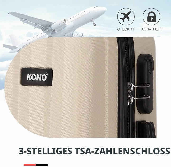 KONO Hartschale Trolley Koffer 4 Rollen Reisekoffer Gepäck (Beige, M) Beige M (56cm - 40L), Beige M