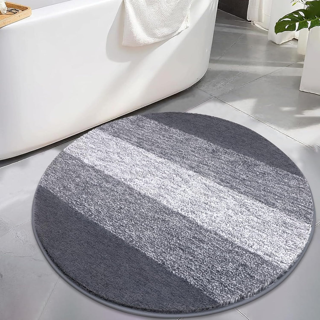 Enyhom Rund Badematte 90 cm Grau, rutschfest Waschbar Badezimmerteppich Saugfähiger Badteppich Weich