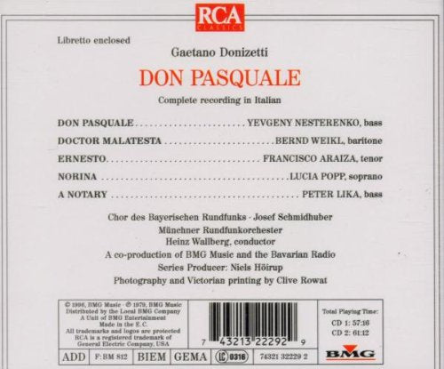 Donizetti: Don Pasquale (Gesamtaufnahme) (Aufnahme 1979), Audio-CD