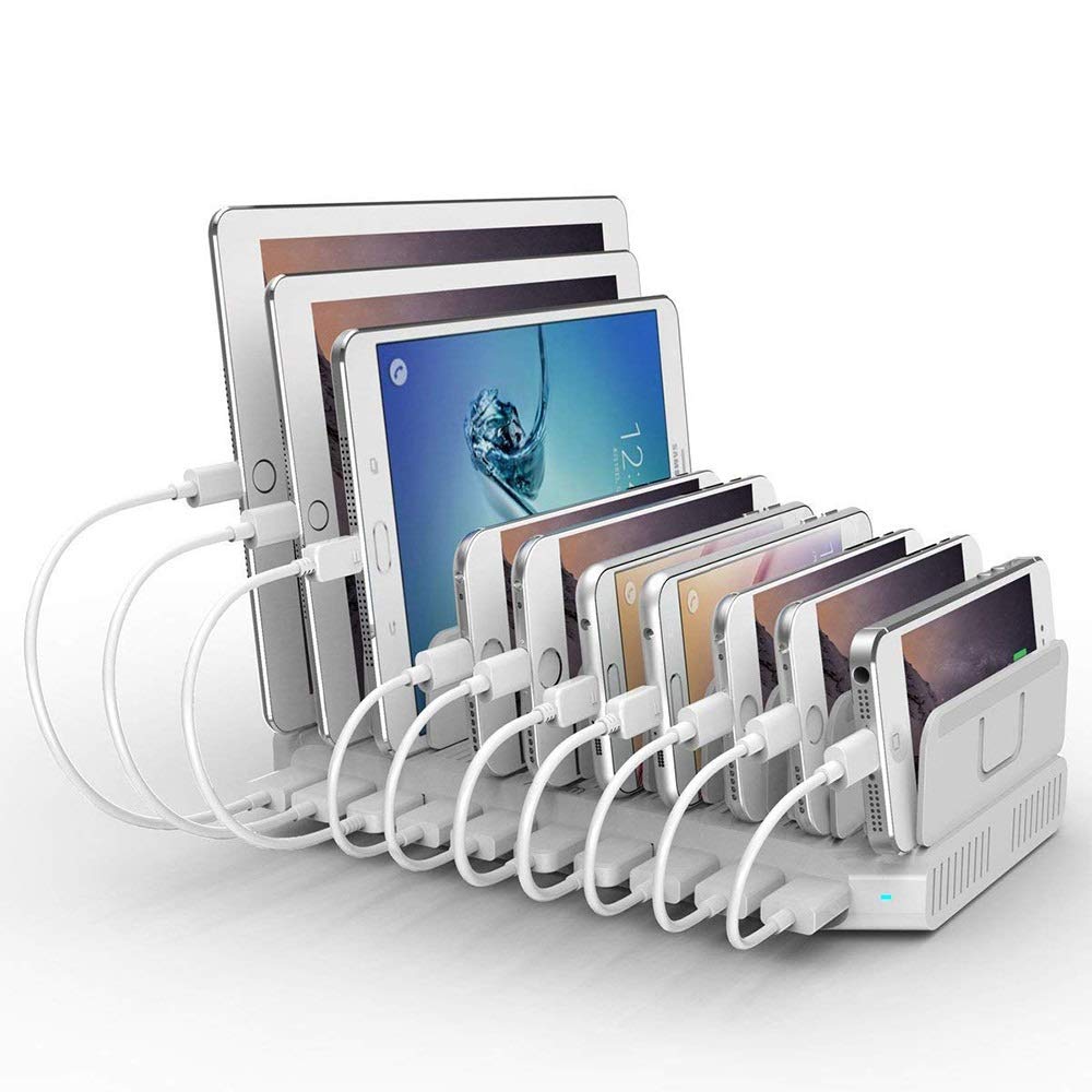 Alxum USB Ladestation für Multi-Geräte 96W, 10 Port Ladestation Mehrere Geräte Schnellladestation Or