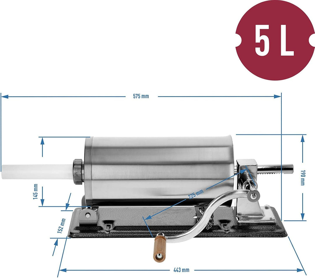 BROWIN® Manuell Wurstfüller aus Edelstahl 311005 | 5 kg horizontale Wurstmaschine | Wurstfüllmaschin