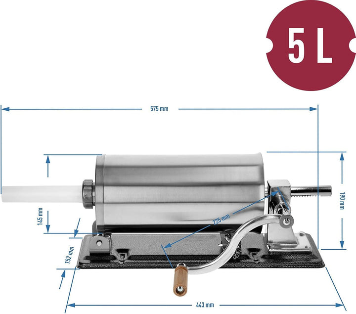 BROWIN® Manuell Wurstfüller aus Edelstahl 311005 | 5 kg horizontale Wurstmaschine | Wurstfüllmaschin