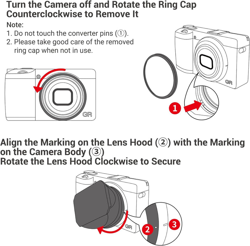 JJC Kamera-Gegenlichtblende aus Metall mit Haubendeckel für Ricoh GR IIIx GR3x Digitalkamera, reduzi