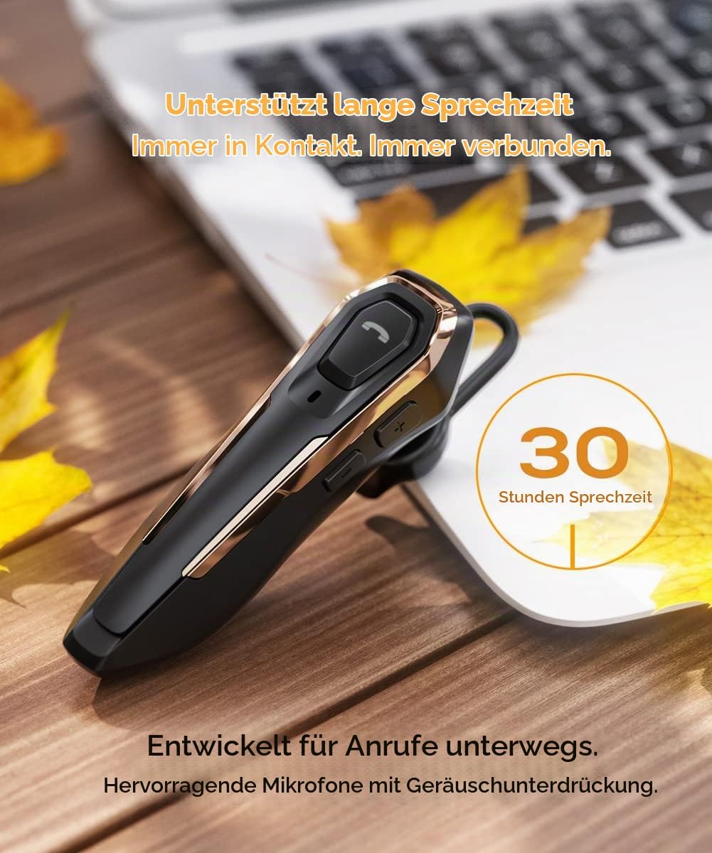 Micool Headset Bluetooth V5.0, Geräuschunterdrückung Freisprech Bluetooth Headset Handy 30 Stunden G