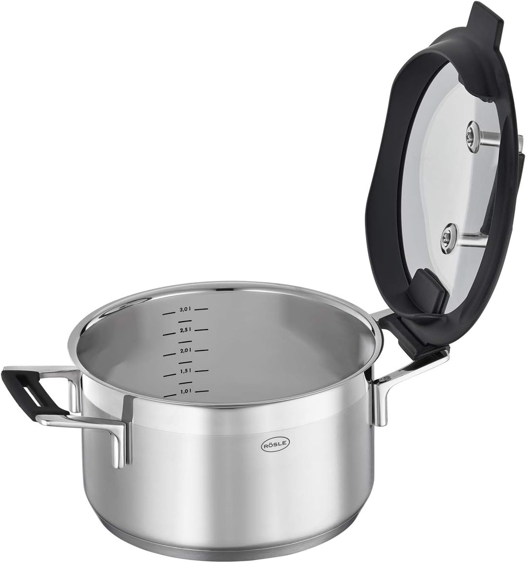 RÖSLE SILENCE PRO Topf-Set 4-teilig, hochwertiges Universaltopfset mit 3 Kochtöpfen und 1 Stielkasse