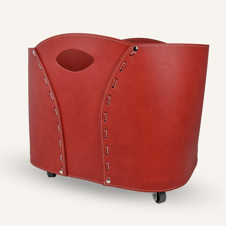 LIMAC Design VOLTA Holzkorb aus Leder, moderne Brennholztasche, Originale Kaminholztasche, Kaminholz
