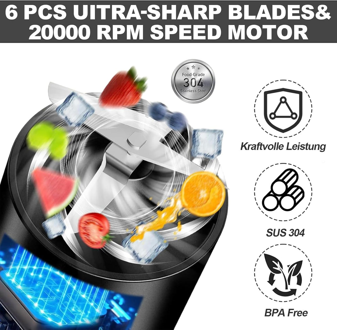 Tragbarer Mixer für Smoothies und Shakes, 400ml Mini Smoothie Maker To Go mit 6 Klingen aus Edelstah