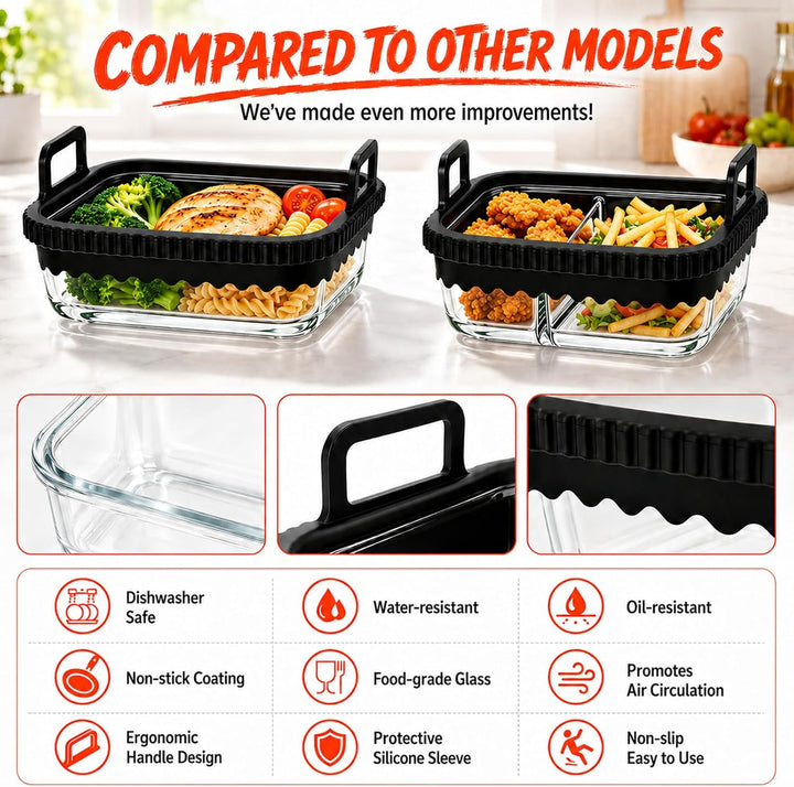 2 Stück Glasauflaufform für Heissluftfritteuse, kompatibel mit Ninja AF400EU/DZ400EU/AF500EU, COSORI