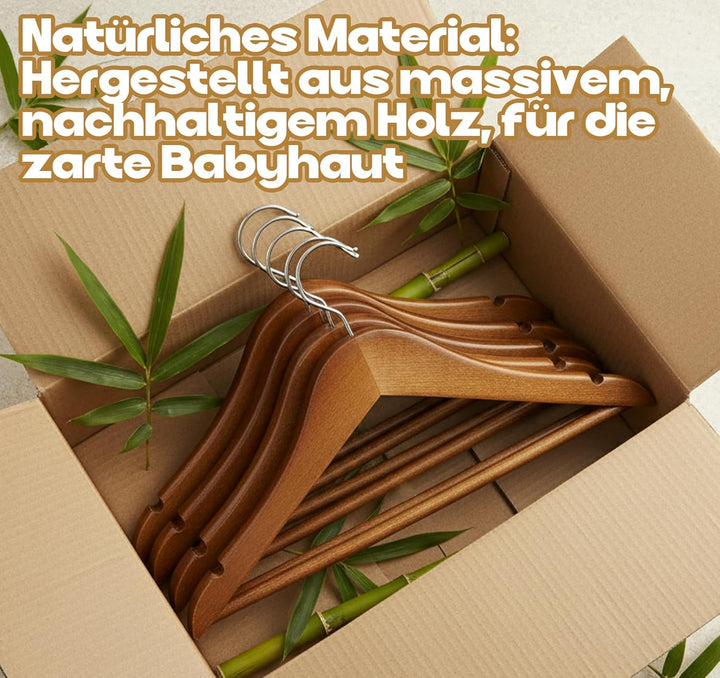Homewit Kleiderbügel Baby Holz Bügel, 12er Set Vintage Braun Kleiderbügel für Kinder, Antirutsch Ker