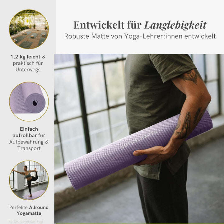 Lotuscrafts® Yoga Matte Rutschfest, 183 x 61 x 0,5 cm, Leichte Fitnessmatte auch als Gymnastikmatte,