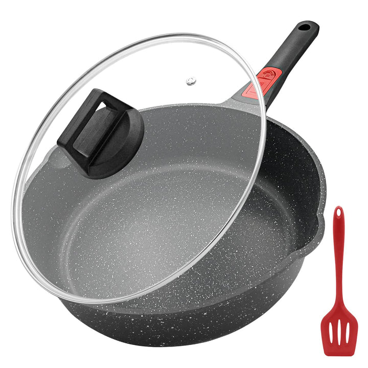 Pfanne 28 cm mit Deckel, Bratpfanne Beschichtet Antihaft 7.5 cm Innenhöhe Pfanne mit Abnehmbarer Gri