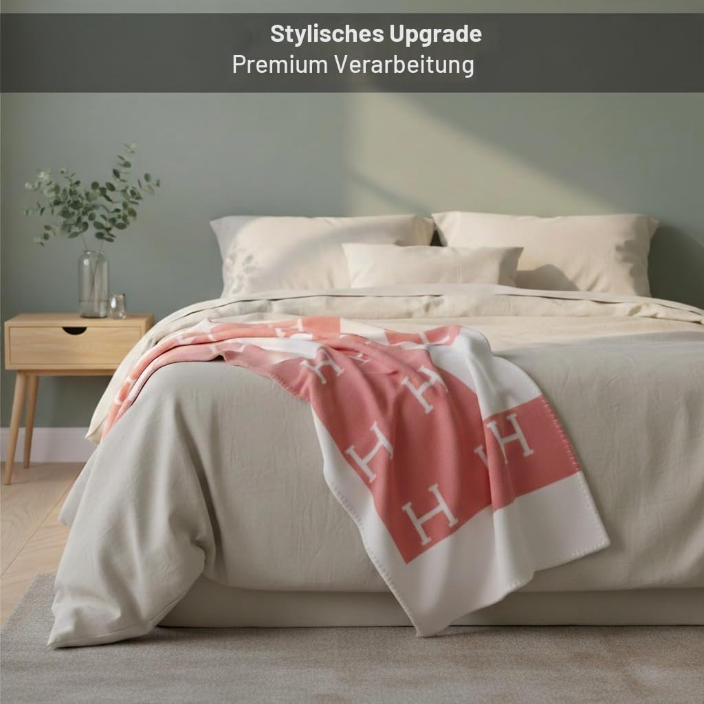 Luxusdecke Kaschmir-Optik Plaid 130 × 180 cm – Wohndecke im Skandi-Design | Extra weich, Angenehm wa
