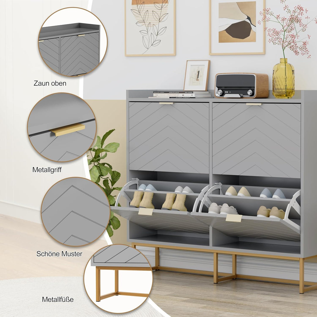 UEV Schuhschrank mit 4 Klappen Schmal,Freistehendes Schuhregal mit Kippschutz, Schuhkommode mit vers