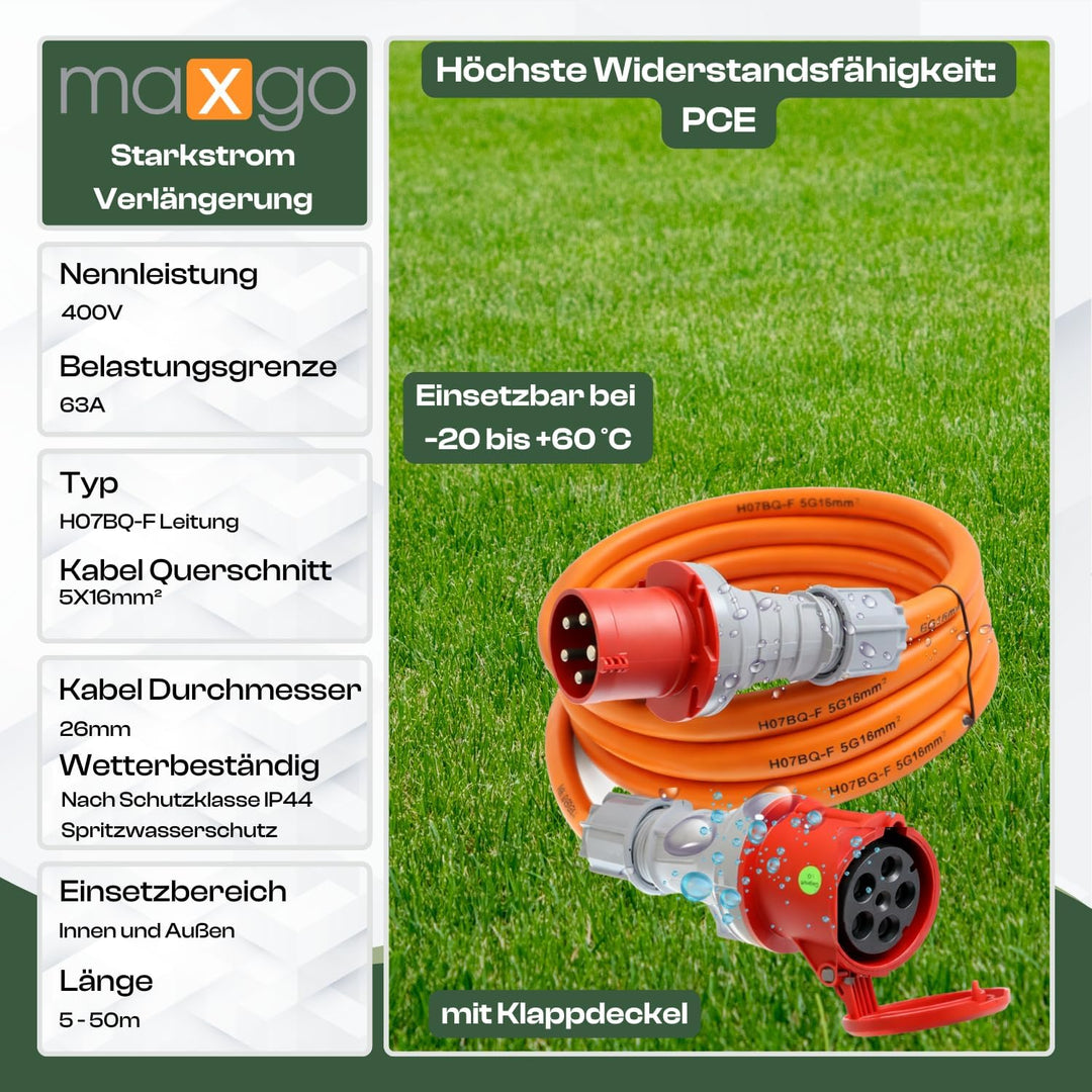CEE Verlängerungskabel H07BQ-F Pur Leitung 5g16 5x16 mm² 63A Aussenbereich IP44 5m 5G16; 5m, 5G16; 5