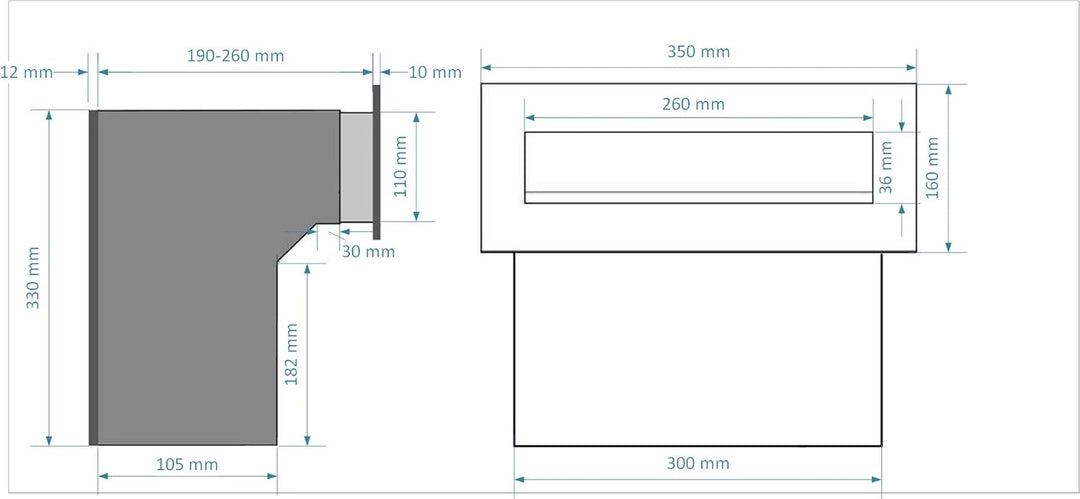 Mauerdurchwurf Briefkasten Edelstahl/Silber NEU Vorderteil + Hintertür V2A gebürstet 190-260 [mm] 3