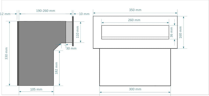 Mauerdurchwurf Briefkasten Edelstahl/Silber NEU Vorderteil + Hintertür V2A gebürstet 190-260 [mm] 3