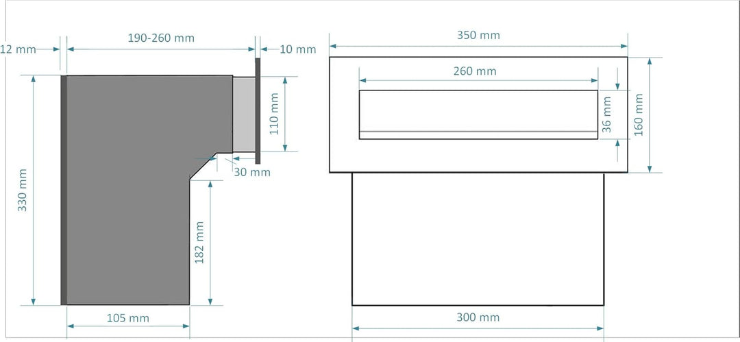 Mauerdurchwurf Briefkasten 100% Edelstahl V2A gebürstet 190-260 [mm] 3 Schlüssel Frontplatte: 160 x