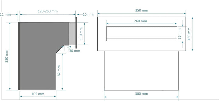 Mauerdurchwurf Briefkasten 100% Edelstahl V2A gebürstet 190-260 [mm] 3 Schlüssel Frontplatte: 160 x