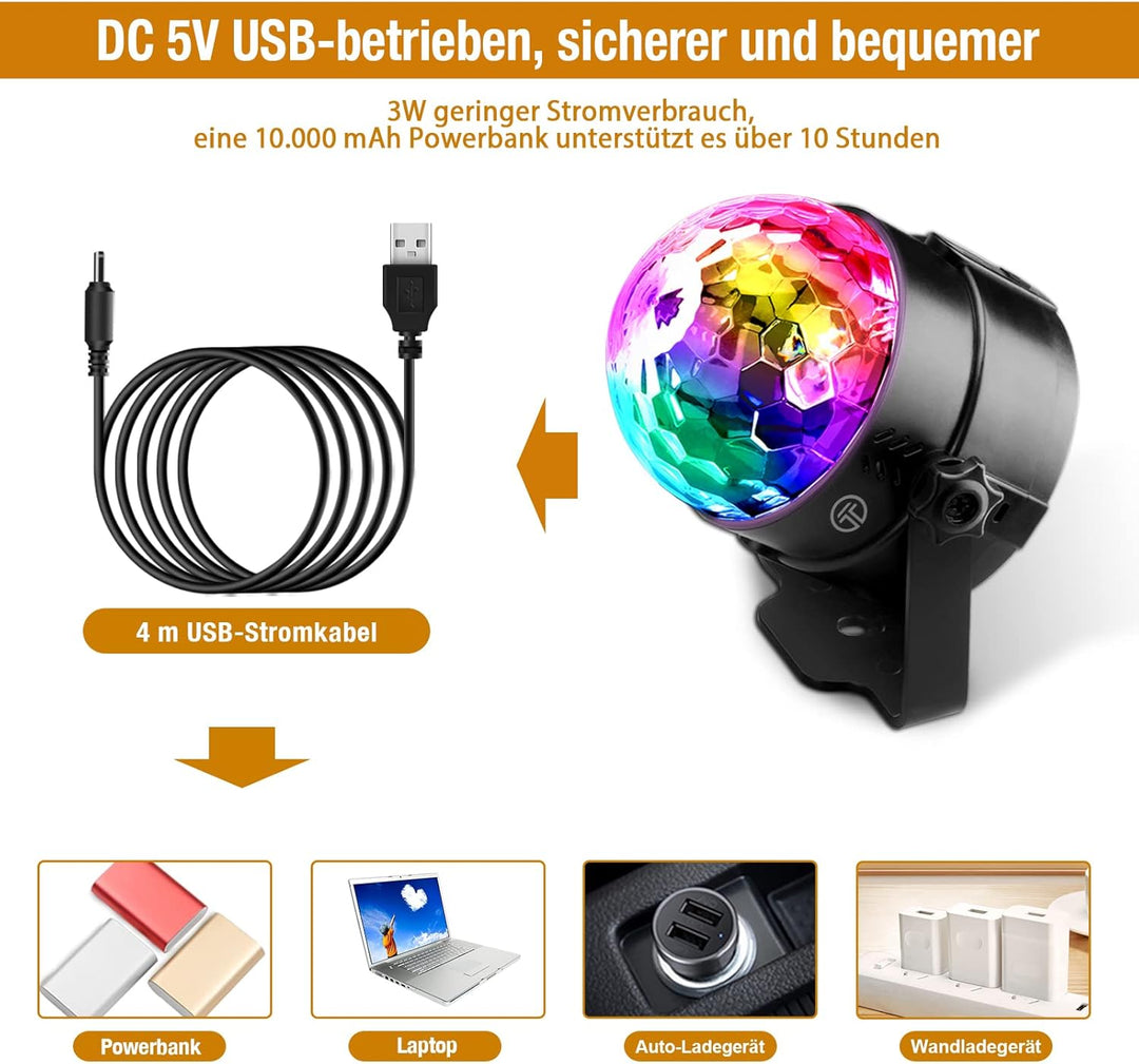 Gobikey Discokugel, 360° Rotierende Musik Activated Discolicht LED Party Lampe mit Fernbedienung- 3W