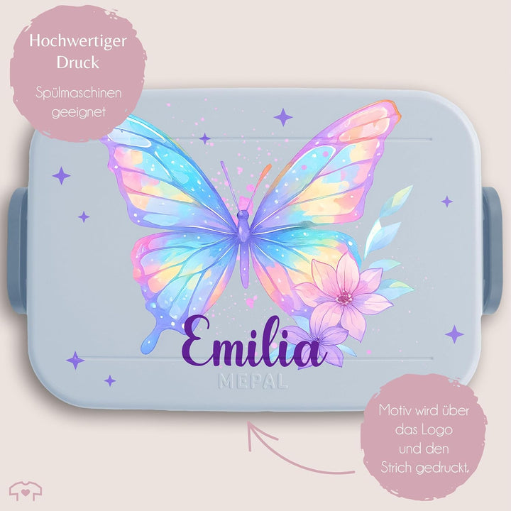 Kinder Bento Box Midi Lunchbox für Mepal Bentobox - Brotbox Schmetterling Schulkind Geschenk mit Nam