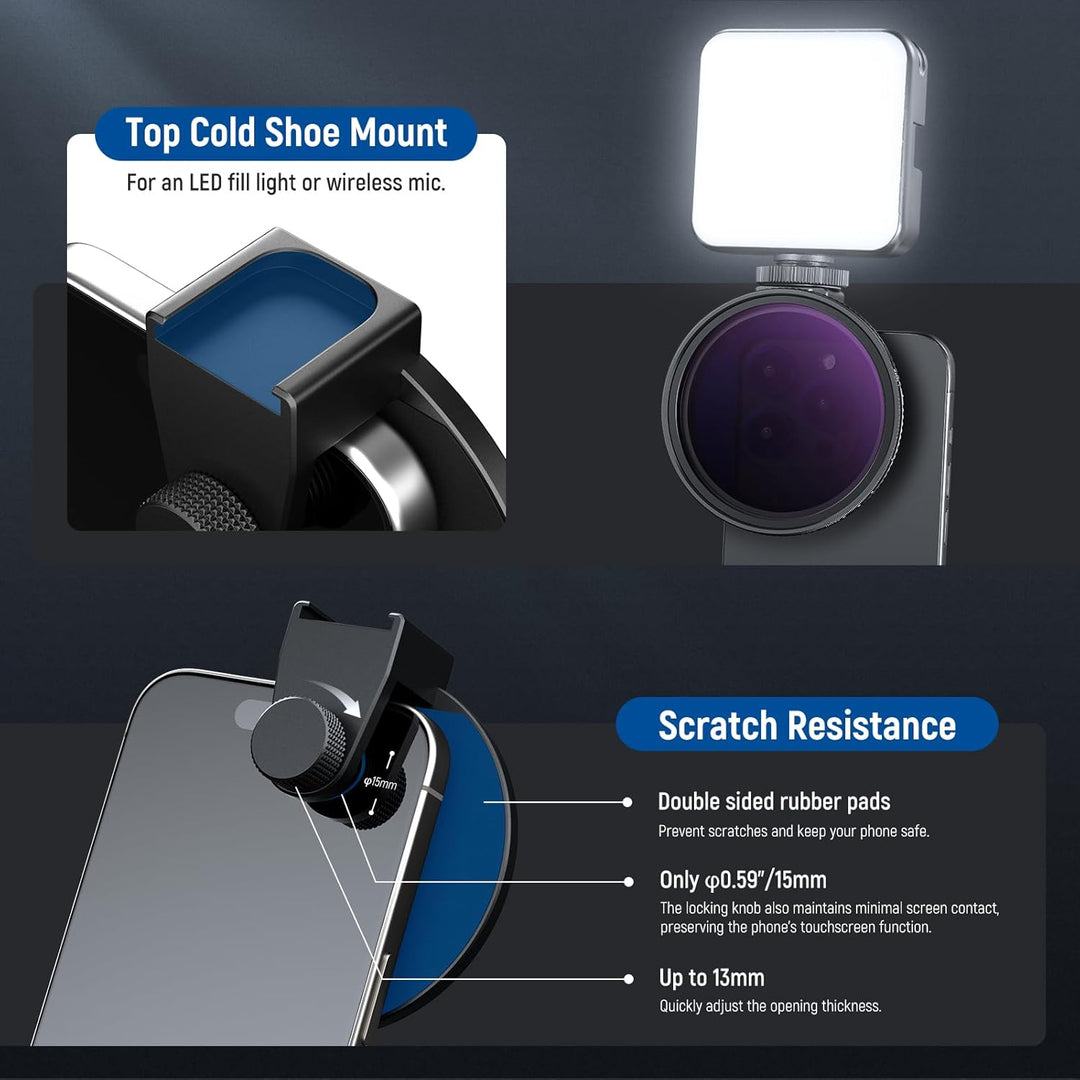 Neewer 67 mm Variables ND2-ND32 Handy-Objektivfilter-Set, Handy-Clip mit Gewindeadapterring/Kaltschu