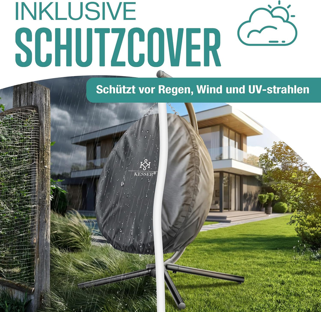 KESSER® Hängesessel mit Gestell Outdoor Indoor Schaukelstuhl Polyrattan 360° 150kg Tragkraft inkl. P