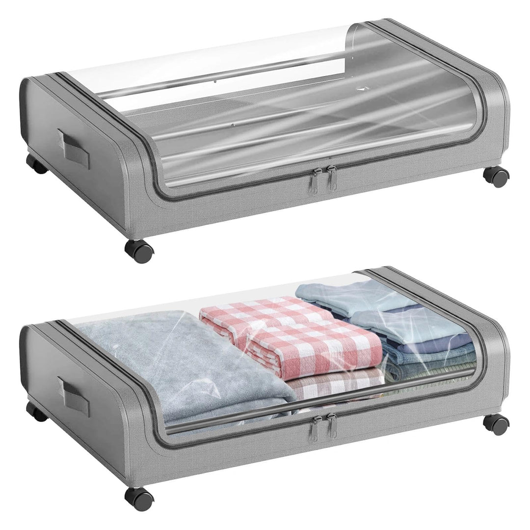 2 Stück Unterbett Aufbewahrungsbox, Unterbettkommode mit Sichtfenster, Bettkasten Organizer, Metall-