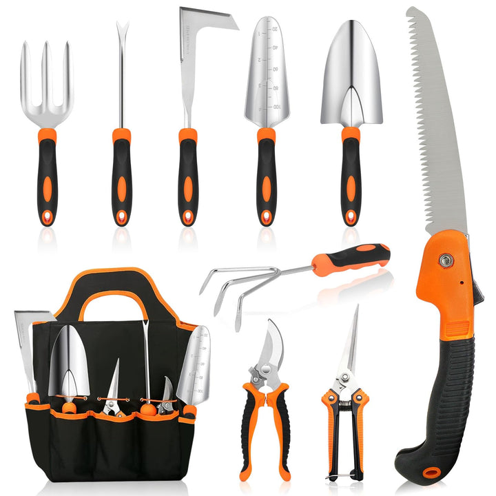 MQHUAYU Gartenwerkzeug Set, 10 Stück Heavy Duty Gartengeräte Set, Gartenset Werkzeug für Gartenarbei