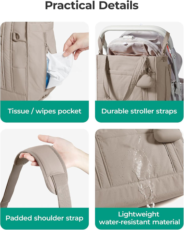 bagsmart Puffer Wickeltasche Kliniktasche Geburt Diaper Bag für Unterwegs Kamel, Kamel