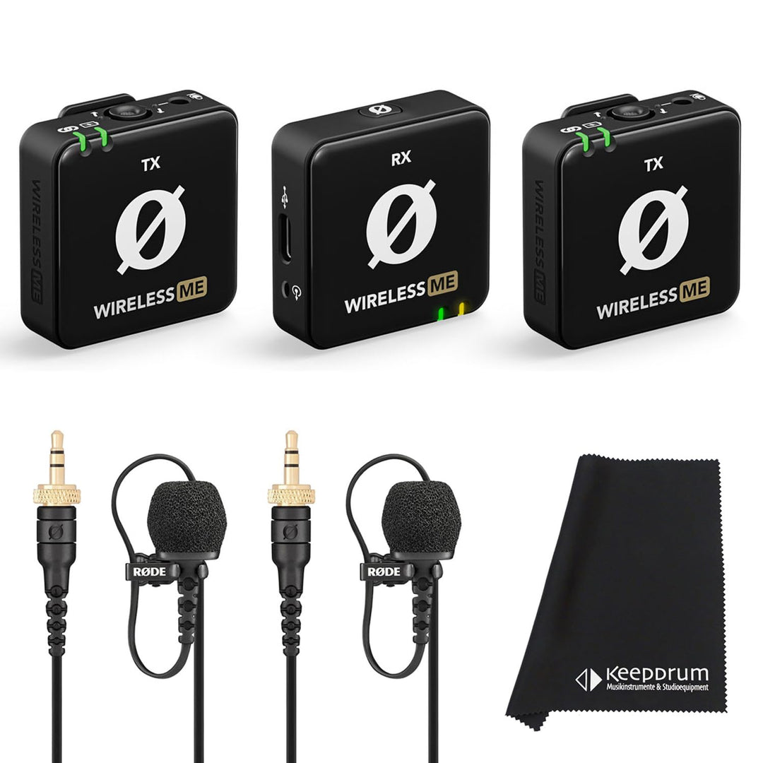 Rode Wireless ME Dual Mikrofon Funksystem + 2X Lavalier II Ansteckmikrofon + keepdrum Mikrofasertuch