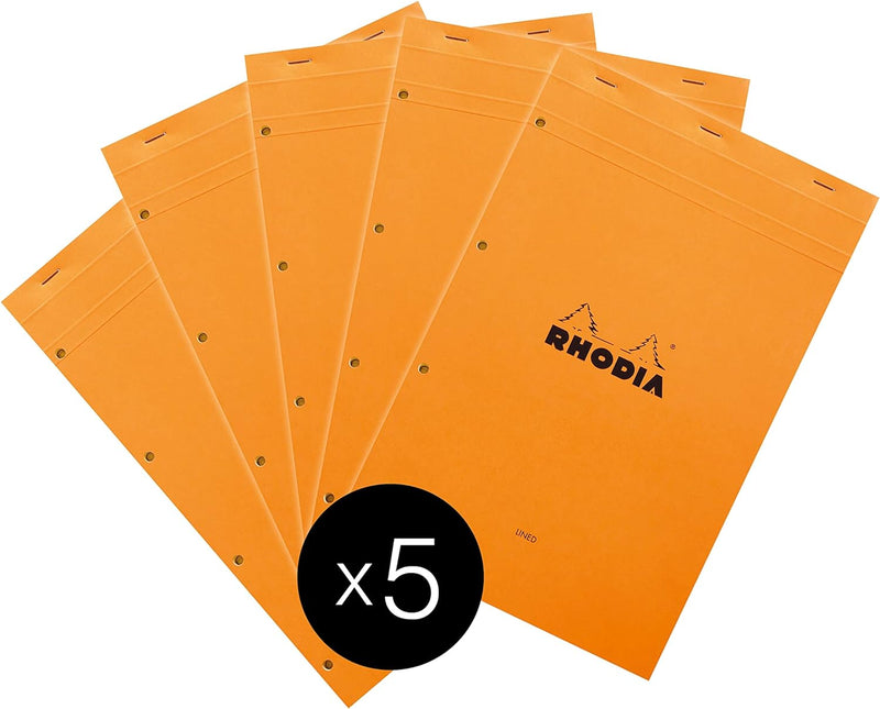 Rhodia 119660C - Packung mit 5 Notizblöcken geheftet No.119, DIN A4+, 80 Blätter gelb liniert mit Ra