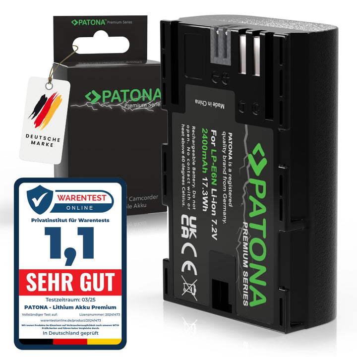 PATONA Premium LP-E6N LP-E6P Akku 2400mAh Ersatzakku kompatibel mit Canon EOS 5D Mark II Mark III 5D