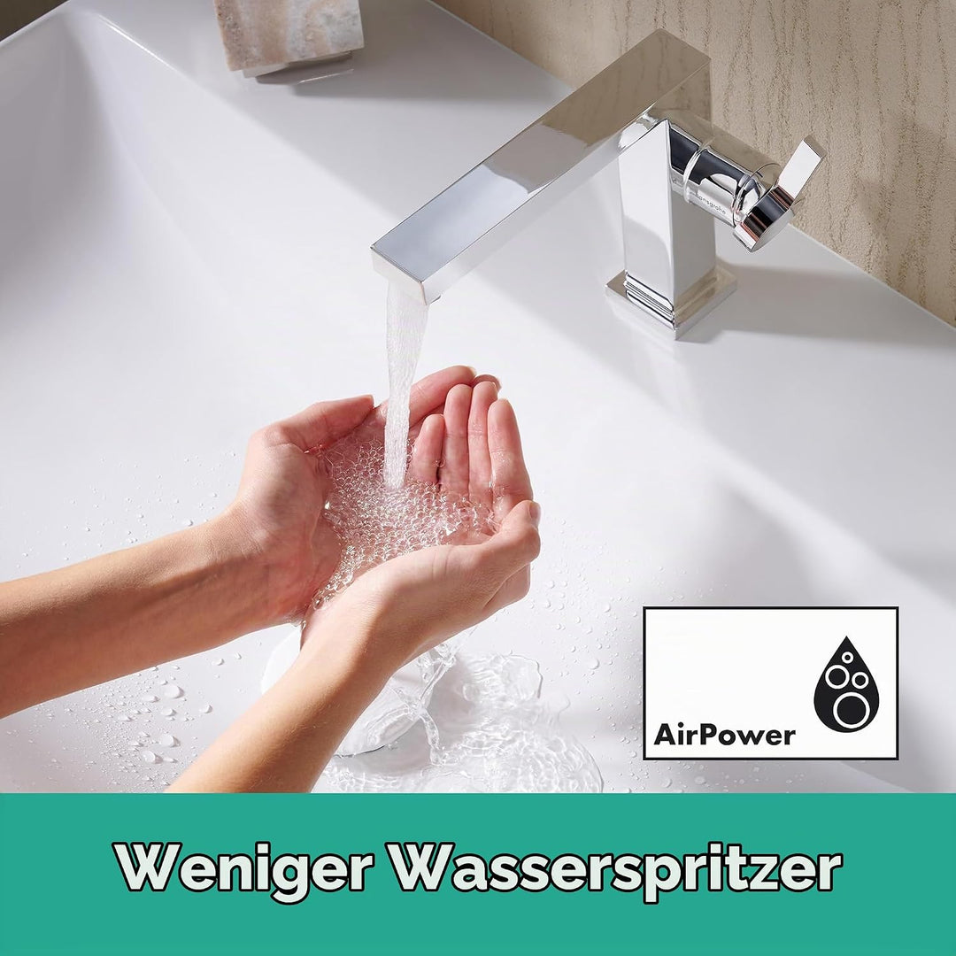 hansgrohe Tecturis E - Waschtischarmatur mit Push-Open Ablauf, energiesparend (CoolStart), Wasserhah