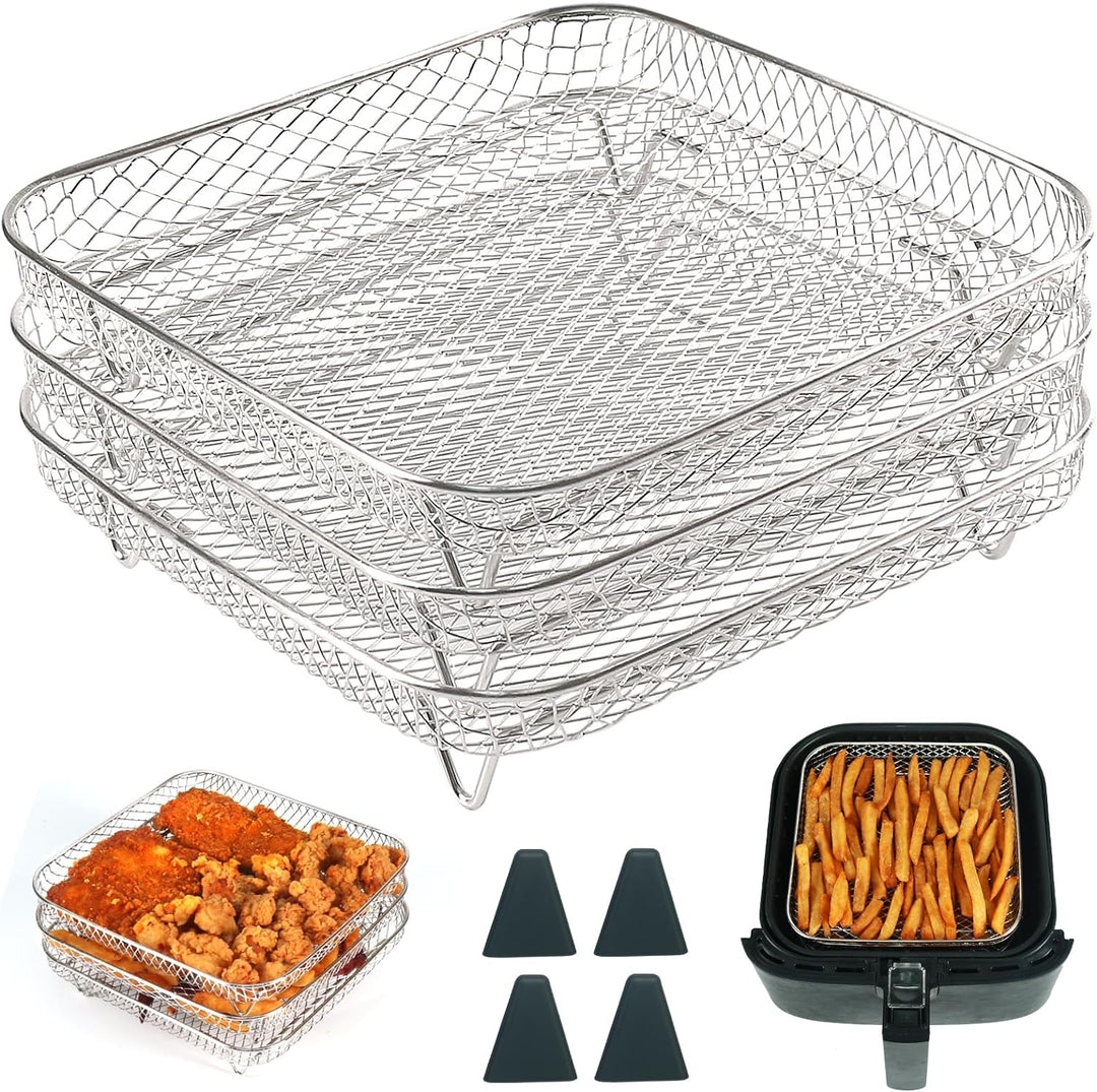 Air Fryer Racks, Square Drei Schichten Stapeln 304 Edelstahl Rack, Air Fryer Korb Tray, Air Fryer Zu