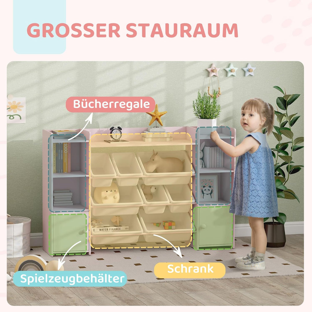 AIYAPLAY Kinderregal, Spielzeugregal Bücherregal mit 8 herausnehmbaren Aufbewahrungsboxen, 4 offenen