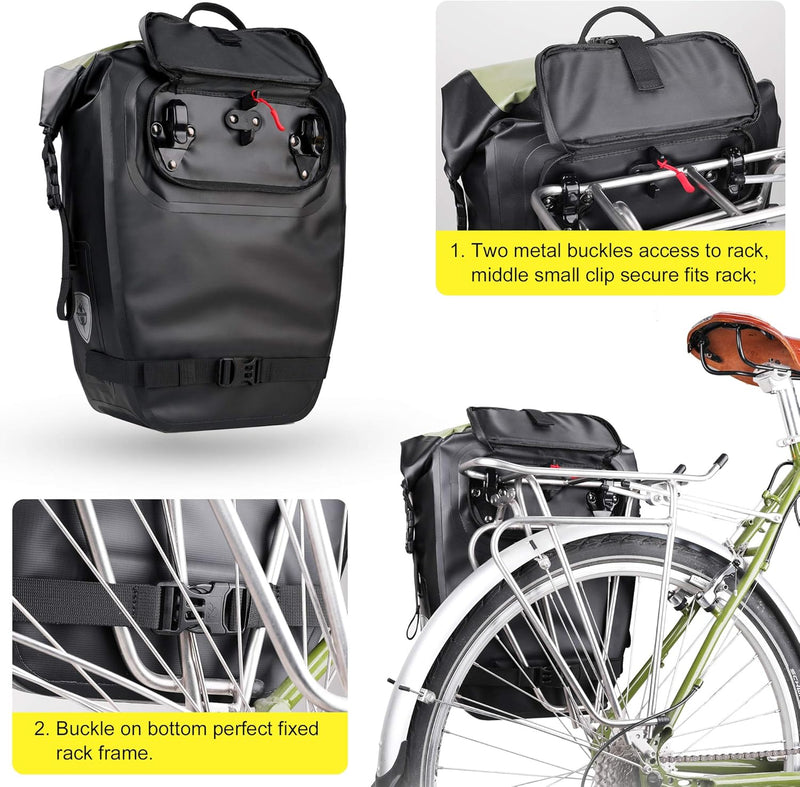 BAIGIO 3 in 1 Fahrradtasche für Gepäckträger 27-30L Wasserdicht Gepäckträgertasche Fahrrad Tasche hi