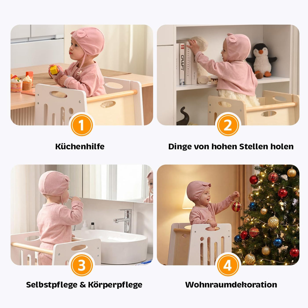 Kleinkind Tritthocker Kinderhocker, Höhenverstellbar (Weiss) | Sicher & Stabiler Toddler Tower & Ler