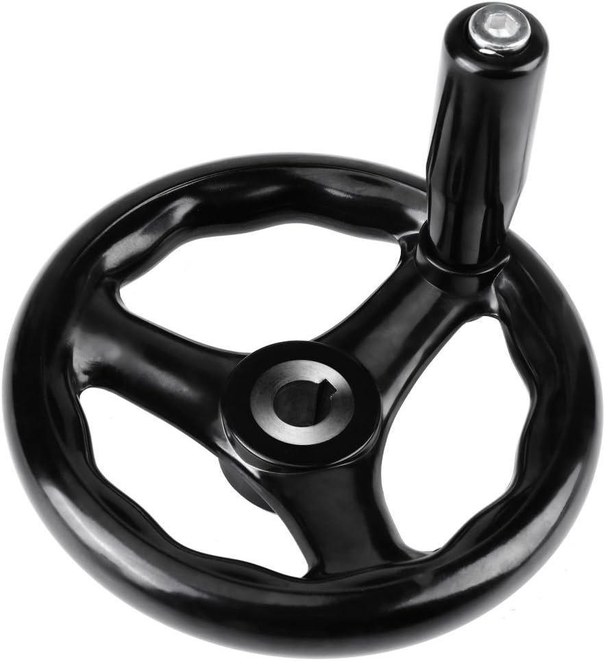 Handrad 1 Stück 12 * 125mm Schwarz Rundes 3 Speichen Handrad mit Drehgriff für Drehmaschine Fräsmasc